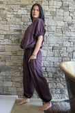 Basso Button Drape Cap Sleeve Shirt Deep Damson